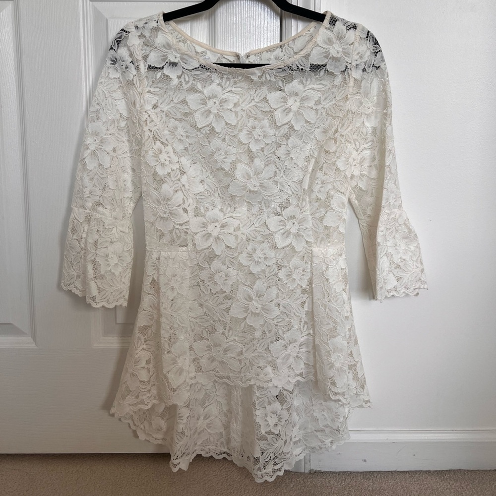 White floral see through white lace crochet dress
